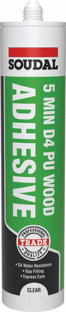 290mL 5min Gel PU Wood Adhesive Tr.UK  134051, 5MIN, GEL, PU, WOOD, ADHESIVE, TRADE, 290ML5, MIN, GEL, PU, WOOD, ADHESIVE, TRANSPARENT, READY, USE, POLYURETHANE, BASED, ADHESIVE, D4, WATER, RESISTANCE.