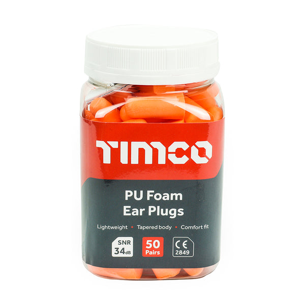 PU Foam Ear Plugs JAR One Size - 50 PCS (J  770867, TIMCO, DISPOSABLE, PU, EAR, PLUGS, 50, PAIRS, ONE, SIZEMANUFACTURED, LIGHTWEIGHT, FLEXIBLE, POLYURETHANE, FOAM, GIVE, UNOBTRUSIVE, COMFORTABLE, FIT, TAPERED, BODY, AND