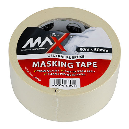 Masking Tape Cream 50m x 50mm - 1 EA (Roll 1 EA - Roll SMT50, TIMCO, MASKING, TAPE, CREAM, 50M, X, 50MMTRADE, QUALITY, GENERAL, PURPOSE, MASKING, TAPE, MANUFACTURED, SATURATED, SEMICREPE, PAPER, PRESSURE, SENSITIVE, NATURAL, RUBBER