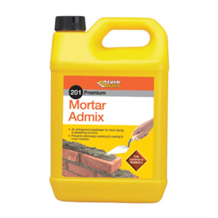 201 MORTAR ADMIX -  - 5L  AD5L, 201, MORTAR, ADMIX, 25LTR, EVERBUILD, MORTAR, ADMIX, AIR, ENTRAINING, LIQUID, PLASTICISING, ADMIXTURE, FORMS, EXTREMELY, STABLE, AIR, BUBBLES, MORTAR, MIXES, ADMIX