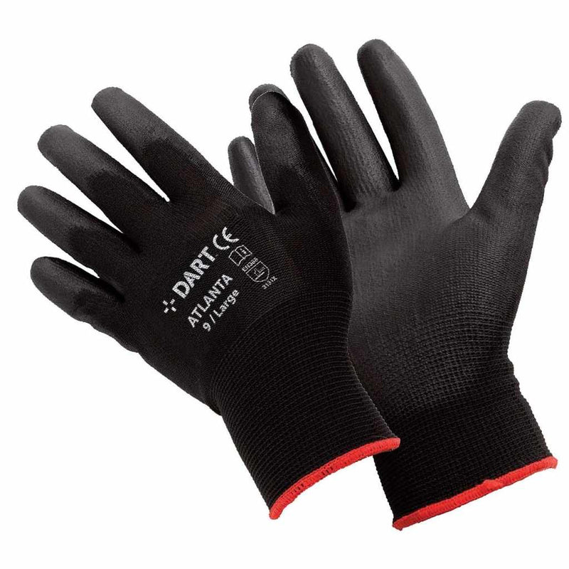 Black PU Glove Size L (9)  ATLANTA-L, HANDMAX, BLACK, PU, GLOVE, SIZE, L, 9PER, 1A, SEAMLESS, KNITTED, 13G, BLACK, POLYESTER, GENERAL, PURPOSE, GLOVE, DESIGNED, TIGHT, FITTING, TO