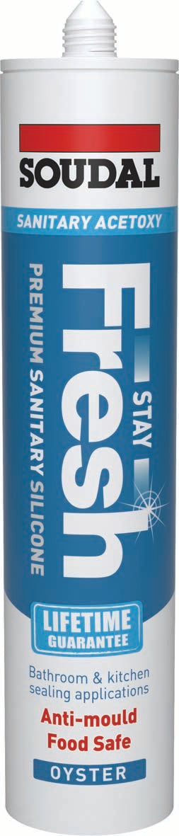 290ML STAY FRESH ACETOXY SIL RAL1013 OYS  152986, STAY, FRESH, ACETOXY, OYSTER, 290MLPREMIUM, QUALITY, MULTIUSE, LOW, MODULUS, ACETOXY, SILICONE, POWERFUL, ANTIFUNGICIDAL, AGENTS, FAST, SKINNING, TIME, FINAL, CURE.