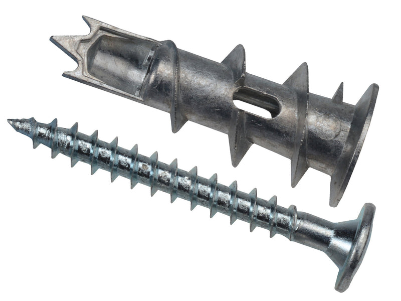 Cavity Wall Anchor - Zinc Alloy - Bag - 4.5x35mm Screw - Zin 25MSP420, CAVITY, WALL, ANCHOR, ZINC, ALLOY, BAG, 25, 4.5X35MM, SCREWMETAL, SPEED, PLUG, SUPPLIED, POZIDRIVE, COMPATIBLE, 4.5X35MM, ROUND, HEAD, SCREWS.