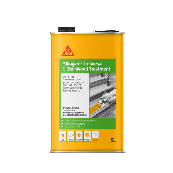 SIKAGARD UNIVERSAL WOOD TREAT  422881 -  -  SKGDUNI5, SIKAGARD, WOOD, PRESERVER, CLEAR, 5L, 5LTR, CLEARSIKAGARD, WOOD, PRESERVER, PREVENTS, WOOD, ROT, DECAY, OUTPERFORMS, TRADITIONAL, SOLVENTED, PRODUCTS.FOR, USE, INTERIOR