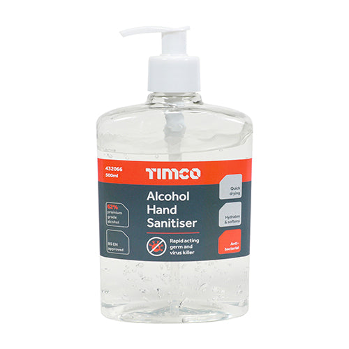 Alcohol Hand Sanitiser 500ml - 1 EA (Pump 1 EA - Pump Bottle 432066, TIMCO, ALCOHOL, HAND, SANITISER, GEL, PUMP, BOTTLE, KILLS, 99.99%, BACTERIA, MOISTURISING, MEDICAL, GRADE, ANTIBACTERIAL, 500ML AN, ALCOHOL, BASED, HAND, SANITISER, CLEANING