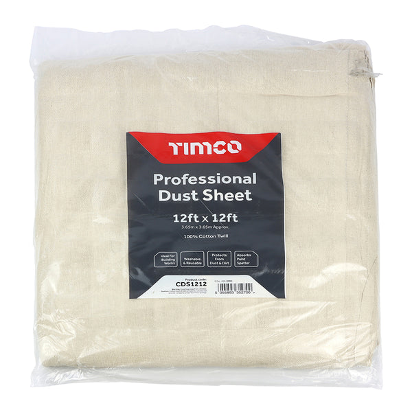 Professional Dust Sheet 12ft x 9ft - 1 EA 1 EA - Bag CDS129, TIMCO, COTTON, TWILL, DUST, SHEET, 12FT, X, 9FTHIGH, QUALITY, DUST, SHEET, MULTIPLE, USES, INCLUDING, FLOOR, FURNITURE, COVERING, DECORATION, HELPS, PROTECT