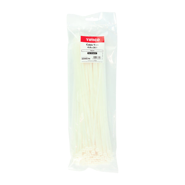Cable Tie Natural 4.8 x 300 - 100 PCS (Bag 100 PCS - Bag 48300CTN, TIMCO, CABLE, TIES, NATURAL, 4.8, X, 300AN, ECONOMIC, CONVENIENT, SOLUTION, DESIGNED, BUNDLE, AND, SECURE, WIRES, CABLES, HOSES, AND, MUCH, MORE.