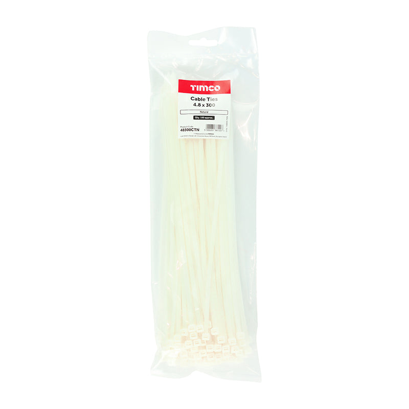 Cable Tie Natural 4.8 x 300 - 100 PCS (Bag 100 PCS - Bag 48300CTN, TIMCO, CABLE, TIES, NATURAL, 4.8, X, 300AN, ECONOMIC, CONVENIENT, SOLUTION, DESIGNED, BUNDLE, AND, SECURE, WIRES, CABLES, HOSES, AND, MUCH, MORE.