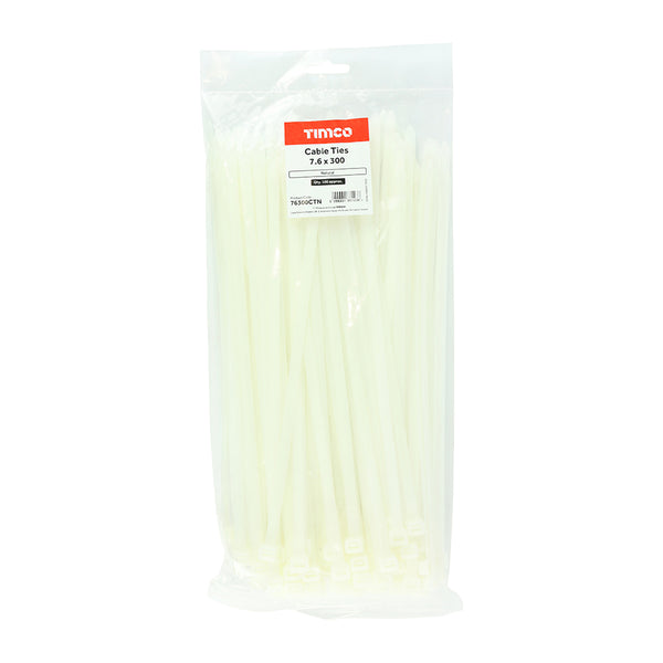 Cable Tie Natural 7.6 x 300 - 100 PCS (Bag 100 PCS - Bag 76300CTN, TIMCO, CABLE, TIES, NATURAL, 7.6, X, 300AN, ECONOMIC, CONVENIENT, SOLUTION, DESIGNED, BUNDLE, AND, SECURE, WIRES, CABLES, HOSES, AND, MUCH, MORE.