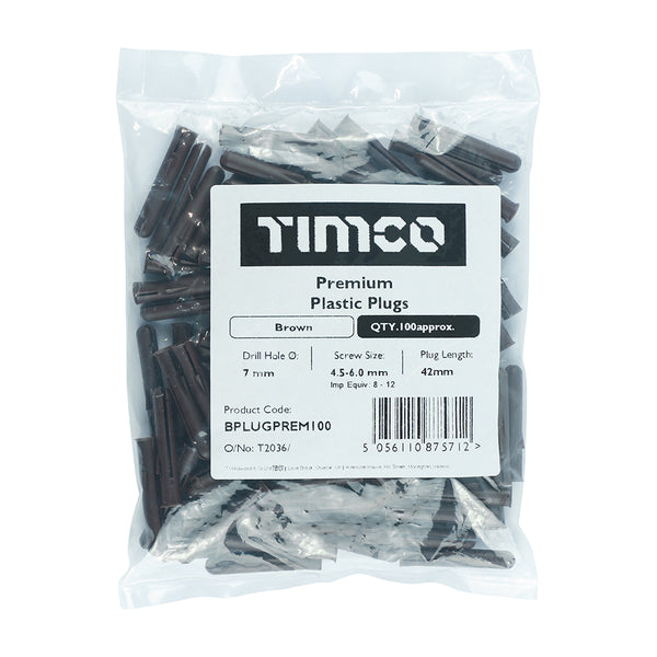 Prem Plastic Plug 100 - Brown 42mm - 100 P 100 PCS - Bag BPLUGPREM100, PREMIUM, PLUGS, IMPROVED, PULLOUT, LOADS, ANTIROTATION, FINS, COMPARED, STANDARD, PLUGS, LOOSE, AND, SPRIG, QUICKER, AND, CONVENIENT, INSTALLATION, SITE, NOTE, MAY, BENEFICIAL