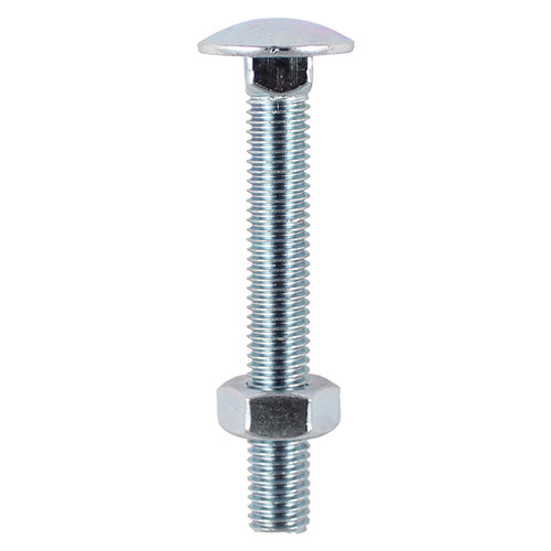Carriage Bolt & Hex Nut - BZP M12 x 100 - 25 PCS - Box 12100CB, TIMCO, CARRIAGE, BOLTS, DIN603, , HEX, FULL, NUTS, DIN934, SILVER, M12, X, 100A, DOMED, HEAD, BOLT, SQUARE, ANTI, SPIN