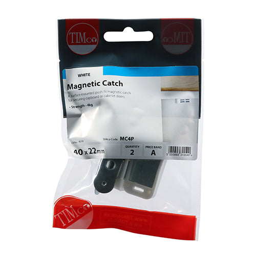 Magnetic Catch 4kg - 2 PCS (TIMpac) 2 PCS - TIMpac MC4P, TIMCO, MAGNETIC, CATCHES, WHITE, 4KGA, SURFACE, MOUNTED, LIGHT, DUTY, CATCH, SECURING, CUPBOARD, CABINET, DOORS, 2, PIECES, TIMPAC, WEIGHT,