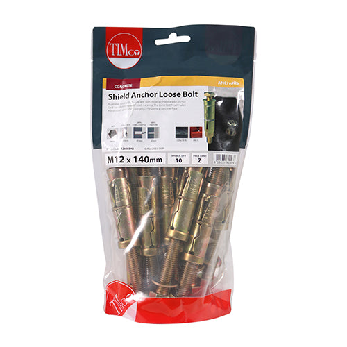 Shield Anchor Loose Bolt - ZYP M12:60L (M1 10 PCS - TIMbag 1260LSHB, TIMCO, SHIELD, ANCHORS, LOOSE, BOLT, GOLD, M1260L, M12, X, 120IDEAL, FIXING, FIXTURE, SHIELD, INSTALLED, SUBSTRATE, 10, PIECES, TIMBAG, COMPATIBLE