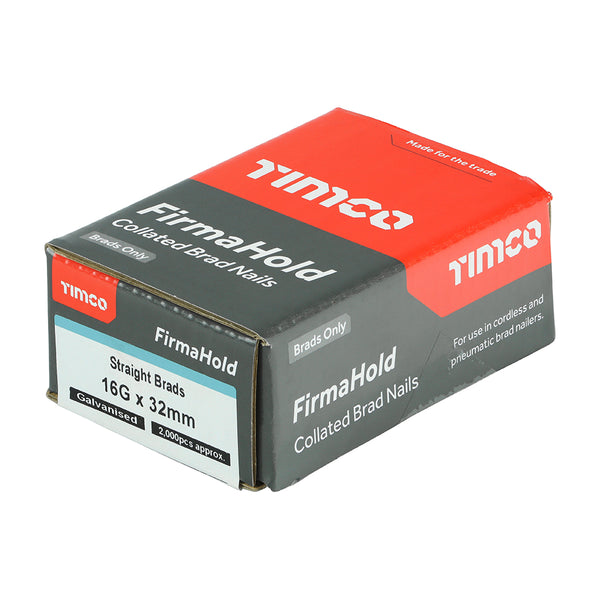 FirmaHold ST Brad GALV 16g x 32 - 2000 PCS 2000 PCS - Box BG1632, TIMCO, FIRMAHOLD, COLLATED, 16, GAUGE, STRAIGHT, GALVANISED, BRAD, NAILS, 16G, X, 32IDEAL, INTERNAL, APPLICATIONS, SKIRTING, ARCHITRAVE, TONGUE, GROOVE, FIXING, T