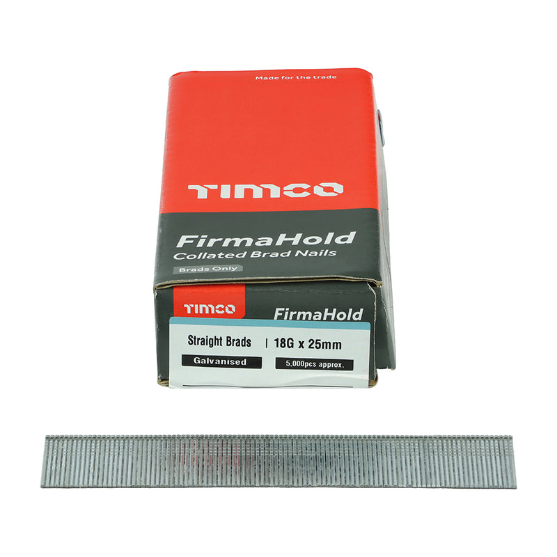 FirmaHold ST Brad GALV 18g x 25 - 5000 PCS 5000 PCS - Box BG1825, TIMCO, FIRMAHOLD, COLLATED, 18, GAUGE, STRAIGHT, GALVANISED, BRAD, NAILS, 18G, X, 25IDEAL, INTERNAL, APPLICATIONS, SKIRTING, ARCHITRAVE, TONGUE, GROOVE, FIXING, T