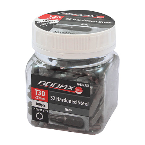 TX Drive Driver Bit - S2 Grey TX30 x 25 - 100 PCS - Small Jar 30TX25GJ, TIMCO, TX, DRIVE, DRIVER, BIT, S2, GREY, TX30, X, 25S2, STEEL, PREMIUM, QUALITY, ALLOY, STEEL, EXCEPTIONAL, STRENGTH, DURABILITY, COMPARED, STANDARD