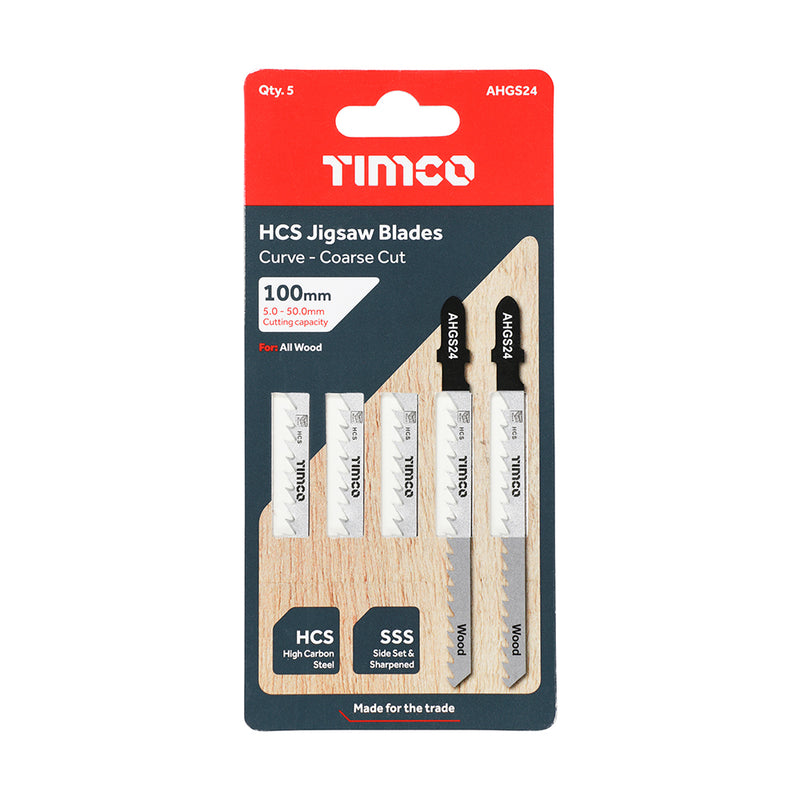 Jigsaw Blade for Wood T244D - 5 PCS (Pack) 5 PCS - Pack AHGS24, TIMCO, JIGSAW, BLADES, WOOD, CUTTING, HCS, BLADES, T244DHIGH, CARBON, STEEL, HCS, JIGSAW, BLADES, PROVIDING, CURVED, COARSE, CUT, SUITABLE, WOODS, HCS