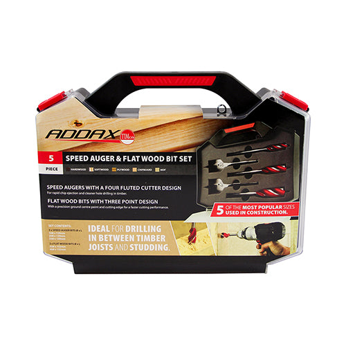 Carpenter's Kit 5pc - 1 EA (Case) 1 EA - Case CKIT, TIMCO, ADDAX, CARPENTER'S, KIT, 5PCSHORT, LENGTH, DRILLS, IDEAL, DRILLING, INBETWEEN, JOISTS, STUDDING, FIRST, FIXING, PIPES, AND, CABLES, CONTAINS, THREE, SPEED