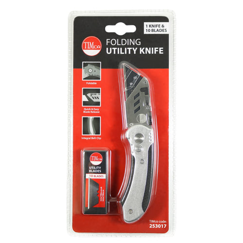 Folding Utility Knife 60 x 19 x 0.6 - 1 EA 1 EA - Blister Pack 253017, TIMCO, FOLDING, UTILITY, KNIFECOMPACT, LIGHTWEIGHT, FOLDABLE, UTILITY, KNIFE, PACK, 10, BLADES, 1, BLISTER, PACK, QUICK, AND, EASY, BLADE, RELEASE, LIGHTWEIGHT