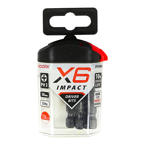 X6 Impact Phillips Driver Bit No.3 x 50 - 5 PCS - Handy Bit Pack 3PH50X6, TIMCO, X6, IMPACT, PHILLIPS, DRIVER, BIT, NO.3, X, 50THIS, NEW, GENERATION, IMPACT, DRIVER, TECHNOLOGY, EMBRACED, LATEST, METALLURGY, RESEARCH, METAL, COMPOSITION