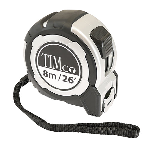 Tape Measure 8m/26ft x 25mm - 1 EA (Unit) 1 EA - Unit 8MTAPEM, TIMCO, TAPE, MEASURE, 8M26FT, X, 25MMTRADE, QUALITY, TAPE, MEASURE, LOCKING, BUTTON, STRENGTHENED, BELT, CLIP, HAND, STRAP, A, 25MM, NYLON, COATED