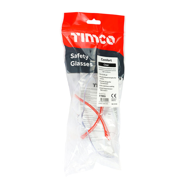 Comfort Safety Glasses Clear One Size - 1  770999, TIMCO, COMFORT, SAFETY, GLASSES, CLEAR, ONE, SIZELIGHTWEIGHT, SAFETY, GLASSES, SOFT, ARMS, GIVE, EXTRA, COMFORT, GRIP, AROUND, EARS, AND, TEMPLES, WORN