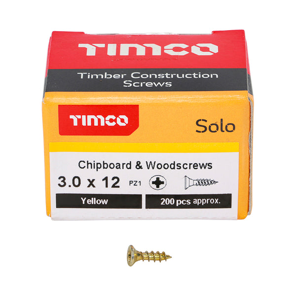 Solo Woodscrew PZ1 CSK ZYP 3.0 x 12 - 200 200 PCS - Box 30012SOLOC, TIMCO, SOLO, COUNTERSUNK, GOLD, WOODSCREWS, 3.0, X, 12A, SINGLE, THREAD, WOODSCREW, MAINLY, USED, VARIOUS, TYPES, TIMBER, MANMADE, BOARDS, MASONRY, USE