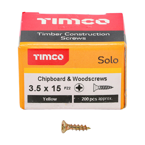 Solo Woodscrew PZ2 CSK ZYP 3.5 x 15 - 200 200 PCS - Box 35015SOLOC, TIMCO, SOLO, COUNTERSUNK, GOLD, WOODSCREWS, 3.5, X, 15A, SINGLE, THREAD, WOODSCREW, MAINLY, USED, VARIOUS, TYPES, TIMBER, MANMADE, BOARDS, MASONRY, USE