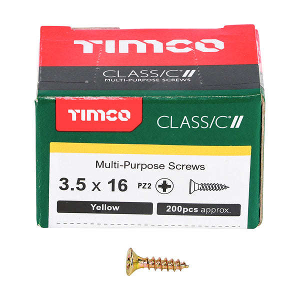 Classic Screw PZ2 CSK ZYP 3.5 x 16 - 200 P 200 PCS - Box 35016CLAF, TIMCO, CLASSIC, MULTIPURPOSE, COUNTERSUNK, GOLD, WOODSCREWS, 3.5, X, 16SPECIFICALLY, DESIGNED, MULTIPURPOSE, PRODUCT, 25, , , SHARP, POINT, SPECIAL