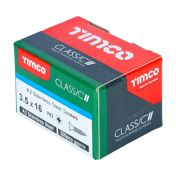 Classic Screw PZ2 CSK A2 SS 3.5 x 16 - 200 200 PCS - Box 35016CLASS, TIMCO, CLASSIC, MULTIPURPOSE, COUNTERSUNK, A2, STAINLESS, STEEL, WOODCREWS, 3.5, X, 16ALL, SUPERIOR, PERFORMANCE, CLASSIC, MULTIPURPOSE, SCREW, MANUFACTURED, A2, STAINLESS