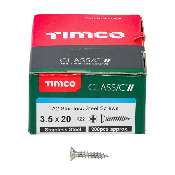 Classic Screw PZ2 CSK A2 SS 3.5 x 20 - 200 200 PCS - Box 35020CLASS, TIMCO, CLASSIC, MULTIPURPOSE, COUNTERSUNK, A2, STAINLESS, STEEL, WOODCREWS, 3.5, X, 20ALL, SUPERIOR, PERFORMANCE, CLASSIC, MULTIPURPOSE, SCREW, MANUFACTURED, A2, STAINLESS