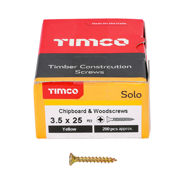 Solo Woodscrew PZ2 CSK ZYP 3.5 x 25 - 200 200 PCS - Box 35025SOLOC, TIMCO, SOLO, COUNTERSUNK, GOLD, WOODSCREWS, 3.5, X, 25A, SINGLE, THREAD, WOODSCREW, MAINLY, USED, VARIOUS, TYPES, TIMBER, MANMADE, BOARDS, MASONRY, USE