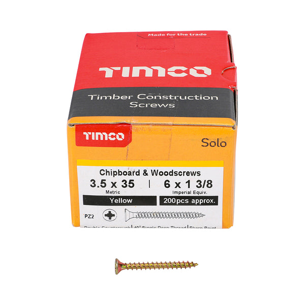Solo Woodscrew PZ2 CSK ZYP 3.5 x 35 - 200 200 PCS - Box 35035SOLOC, TIMCO, SOLO, COUNTERSUNK, GOLD, WOODSCREWS, 3.5, X, 35A, SINGLE, THREAD, WOODSCREW, MAINLY, USED, VARIOUS, TYPES, TIMBER, MANMADE, BOARDS, MASONRY, USE