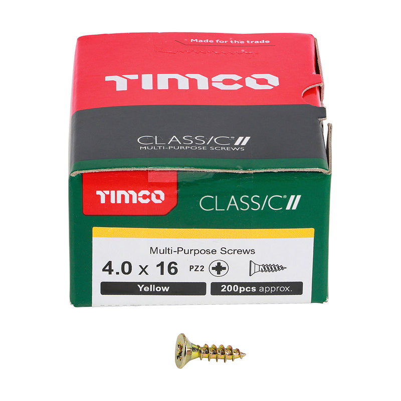 Classic Screw PZ2 CSK ZYP 4.0 x 16 - 200 P 200 PCS - Box 40016CLAF, TIMCO, CLASSIC, MULTIPURPOSE, COUNTERSUNK, GOLD, WOODSCREWS, 4.0, X, 16SPECIFICALLY, DESIGNED, MULTIPURPOSE, PRODUCT, 25, , , SHARP, POINT, SPECIAL