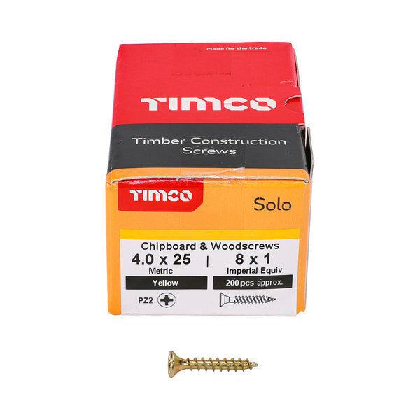 Solo Woodscrew PZ2 CSK ZYP 4.0 x 25 - 200 200 PCS - Box 40025SOLOC, TIMCO, SOLO, COUNTERSUNK, GOLD, WOODSCREWS, 4.0, X, 25A, SINGLE, THREAD, WOODSCREW, MAINLY, USED, VARIOUS, TYPES, TIMBER, MANMADE, BOARDS, MASONRY, USE