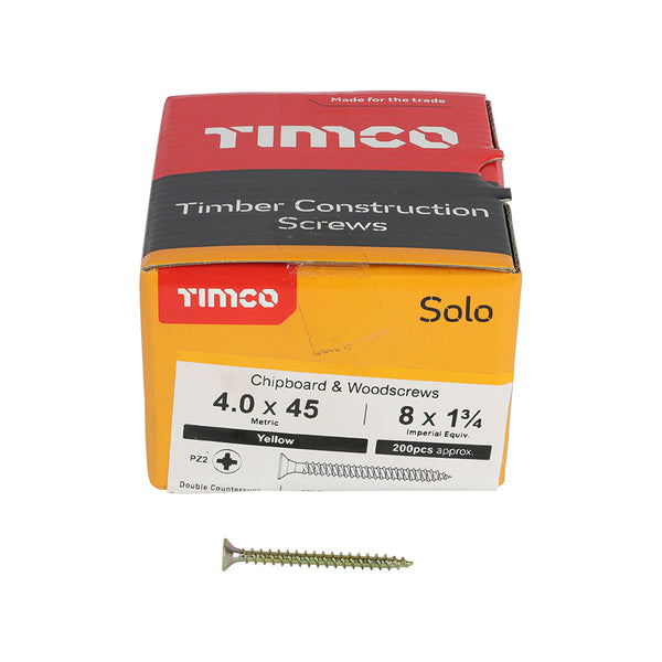 Solo Woodscrew PZ2 CSK ZYP 4.0 x 45 - 200 200 PCS - Box 40045SOLOC, TIMCO, SOLO, COUNTERSUNK, GOLD, WOODSCREWS, 4.0, X, 45A, SINGLE, THREAD, WOODSCREW, MAINLY, USED, VARIOUS, TYPES, TIMBER, MANMADE, BOARDS, MASONRY, USE