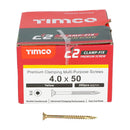 C2 Clamp-Fix TX20 CSK ZYP 4.0 x 50 - 200 P  40050C2C, TIMCO, C2, CLAMPFIX, MULTIPURPOSE, PREMIUM, COUNTERSUNK, GOLD, WOODSCREWS, 4.0, X, 50A, PREMIUM, MULTIMATERIAL, SCREW, C2, TWINCUT, TECHNOLOGY, DUAL, ANGLE, PARTIAL