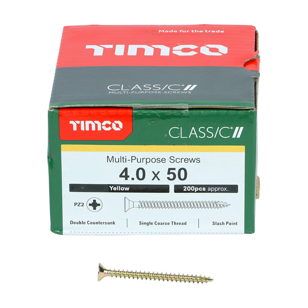 Classic Screw PZ2 CSK ZYP 4.0 x 50 - 200 P 200 PCS - Box 40050CLAF, TIMCO, CLASSIC, MULTIPURPOSE, COUNTERSUNK, GOLD, WOODSCREWS, 4.0, X, 50SPECIFICALLY, DESIGNED, MULTIPURPOSE, PRODUCT, 25, , , SHARP, POINT, SPECIAL