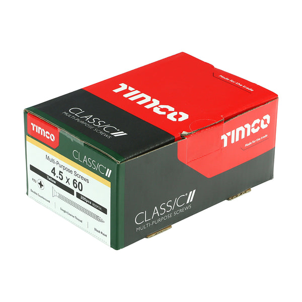 Classic Screw PZ2 CSK ZYP 4.5 x 60 - 200 P 200 PCS - Box 45060CLAF, TIMCO, CLASSIC, MULTIPURPOSE, COUNTERSUNK, GOLD, WOODSCREWS, 4.5, X, 60SPECIFICALLY, DESIGNED, MULTIPURPOSE, PRODUCT, 25, , , SHARP, POINT, SPECIAL