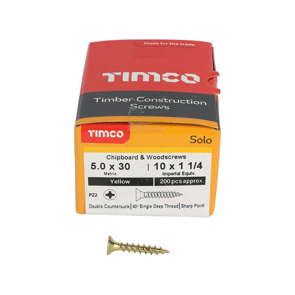 Solo Woodscrew PZ2 CSK ZYP 5.0 x 30 - 200 200 PCS - Box 50030SOLOC, TIMCO, SOLO, COUNTERSUNK, GOLD, WOODSCREWS, 5.0, X, 30A, SINGLE, THREAD, WOODSCREW, MAINLY, USED, VARIOUS, TYPES, TIMBER, MANMADE, BOARDS, MASONRY, USE