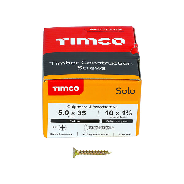 Solo Woodscrew PZ2 CSK ZYP 5.0 x 35 - 200 200 PCS - Box 50035SOLOC, TIMCO, SOLO, COUNTERSUNK, GOLD, WOODSCREWS, 5.0, X, 35A, SINGLE, THREAD, WOODSCREW, MAINLY, USED, VARIOUS, TYPES, TIMBER, MANMADE, BOARDS, MASONRY, USE