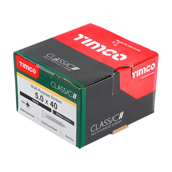 Classic Screw PZ2 CSK ZYP 5.0 x 40 - 200 P 200 PCS - Box 50040CLAF, TIMCO, CLASSIC, MULTIPURPOSE, COUNTERSUNK, GOLD, WOODSCREWS, 5.0, X, 40SPECIFICALLY, DESIGNED, MULTIPURPOSE, PRODUCT, 25, , , SHARP, POINT, SPECIAL