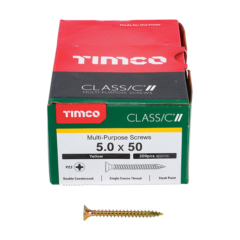 Classic Screw PZ2 CSK ZYP 5.0 x 50 - 200 P 200 PCS - Box 50050CLAF, TIMCO, CLASSIC, MULTIPURPOSE, COUNTERSUNK, GOLD, WOODSCREWS, 5.0, X, 50SPECIFICALLY, DESIGNED, MULTIPURPOSE, PRODUCT, 25, , , SHARP, POINT, SPECIAL
