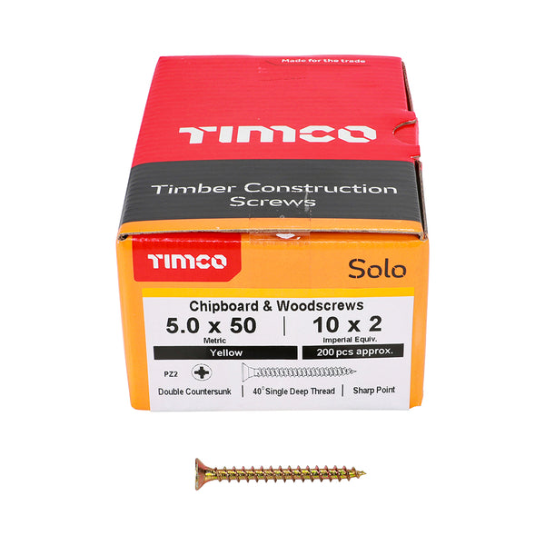 Solo Woodscrew PZ2 CSK ZYP 5.0 x 50 - 200 200 PCS - Box 50050SOLOC, TIMCO, SOLO, COUNTERSUNK, GOLD, WOODSCREWS, 5.0, X, 50A, SINGLE, THREAD, WOODSCREW, MAINLY, USED, VARIOUS, TYPES, TIMBER, MANMADE, BOARDS, MASONRY, USE