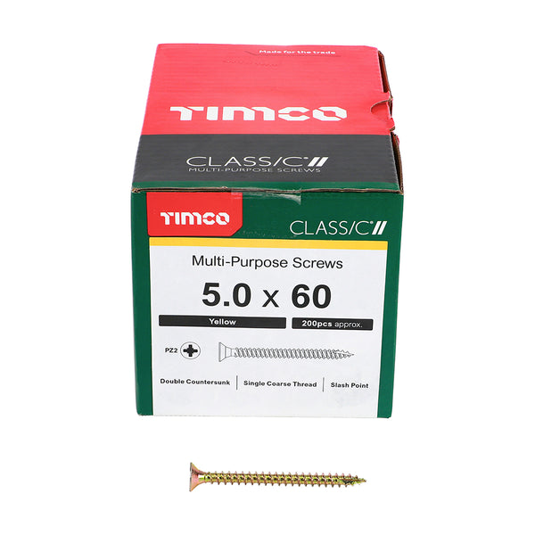 Classic Screw PZ2 CSK ZYP 5.0 x 60 - 200 P 200 PCS - Box 50060CLAF, TIMCO, CLASSIC, MULTIPURPOSE, COUNTERSUNK, GOLD, WOODSCREWS, 5.0, X, 60SPECIFICALLY, DESIGNED, MULTIPURPOSE, PRODUCT, 25, , , SHARP, POINT, SPECIAL