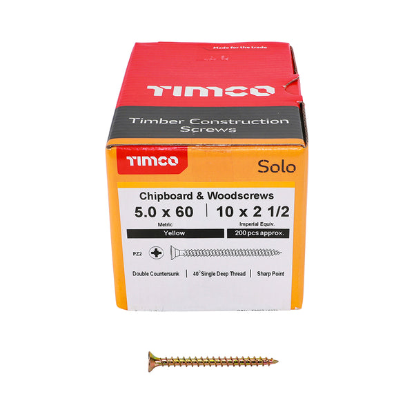 Solo Woodscrew PZ2 CSK ZYP 5.0 x 60 - 200 200 PCS - Box 50060SOLOC, TIMCO, SOLO, COUNTERSUNK, GOLD, WOODSCREWS, 5.0, X, 60A, SINGLE, THREAD, WOODSCREW, MAINLY, USED, VARIOUS, TYPES, TIMBER, MANMADE, BOARDS, MASONRY, USE