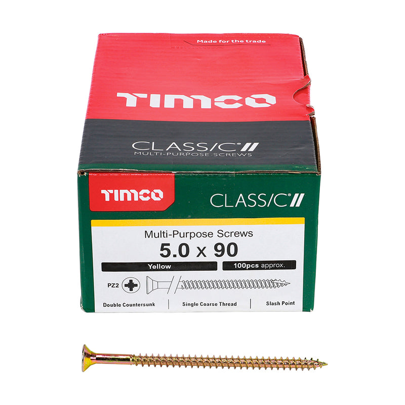 Classic Screw PZ2 CSK ZYP 5.0 x 90 - 100 P 100 PCS - Box 50090CLAF, TIMCO, CLASSIC, MULTIPURPOSE, COUNTERSUNK, GOLD, WOODSCREWS, 5.0, X, 90SPECIFICALLY, DESIGNED, MULTIPURPOSE, PRODUCT, 25, , , SHARP, POINT, SPECIAL