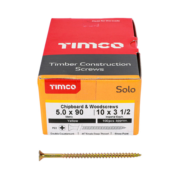 Solo Woodscrew PZ2 CSK ZYP 5.0 x 90 - 100 100 PCS - Box 50090SOLOC, TIMCO, SOLO, COUNTERSUNK, GOLD, WOODSCREWS, 5.0, X, 90A, SINGLE, THREAD, WOODSCREW, MAINLY, USED, VARIOUS, TYPES, TIMBER, MANMADE, BOARDS, OR, MASONRY