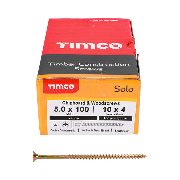 Solo Woodscrew PZ2 CSK ZYP 5.0 x 100 - 100 100 PCS - Box 50100SOLOC, TIMCO, SOLO, COUNTERSUNK, GOLD, WOODSCREWS, 5.0, X, 100A, SINGLE, THREAD, WOODSCREW, MAINLY, USED, VARIOUS, TYPES, TIMBER, MANMADE, BOARDS, OR, MASONRY