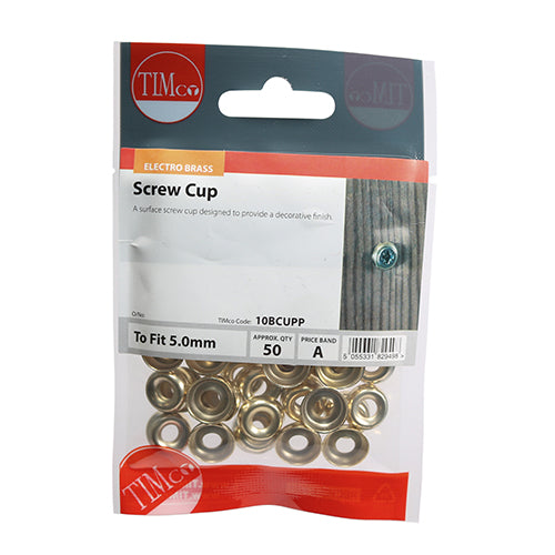 Surface Screw Cup - E/Brass To fit 10 Gaug 50 PCS - TIMpac 10BCUPP, TIMCO, SCREW, CUPS, ELECTRO, BRASS, FIT, 10, GAUGE, SCREWSA, SURFACE, SCREW, CUP, DESIGNED, TO, ALLOW, HEAD, SCREW, TO, SIT, PROUD